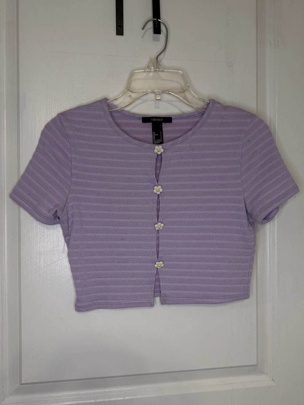 Forever 21 Lavender Ribbed Daisy-Button Crop Cardigan